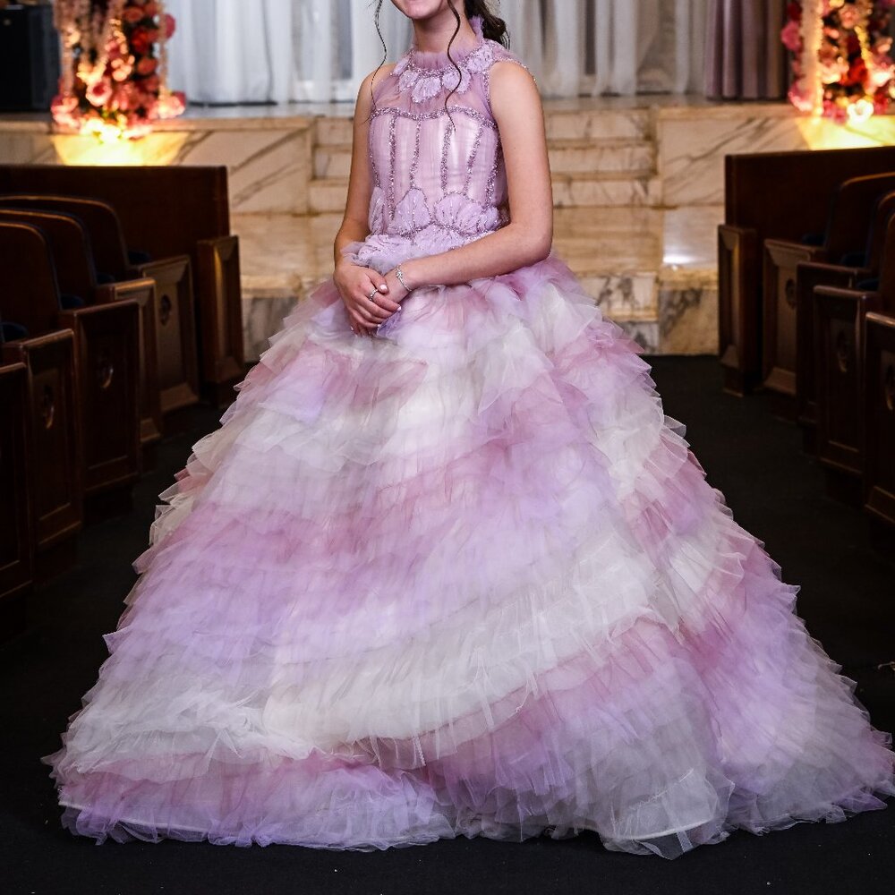 Custom Lavender Blush Tulle Ball Gown | Beaded Formal Dress Size 0/2